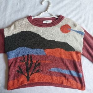 Steve Madden Red and Black Crew Neck Sweater Artistic Knit